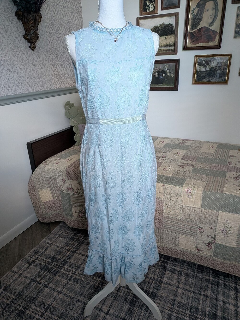 Francesca’s Blue Lace Midi Dress NWT Romantic Cottagecore S/M